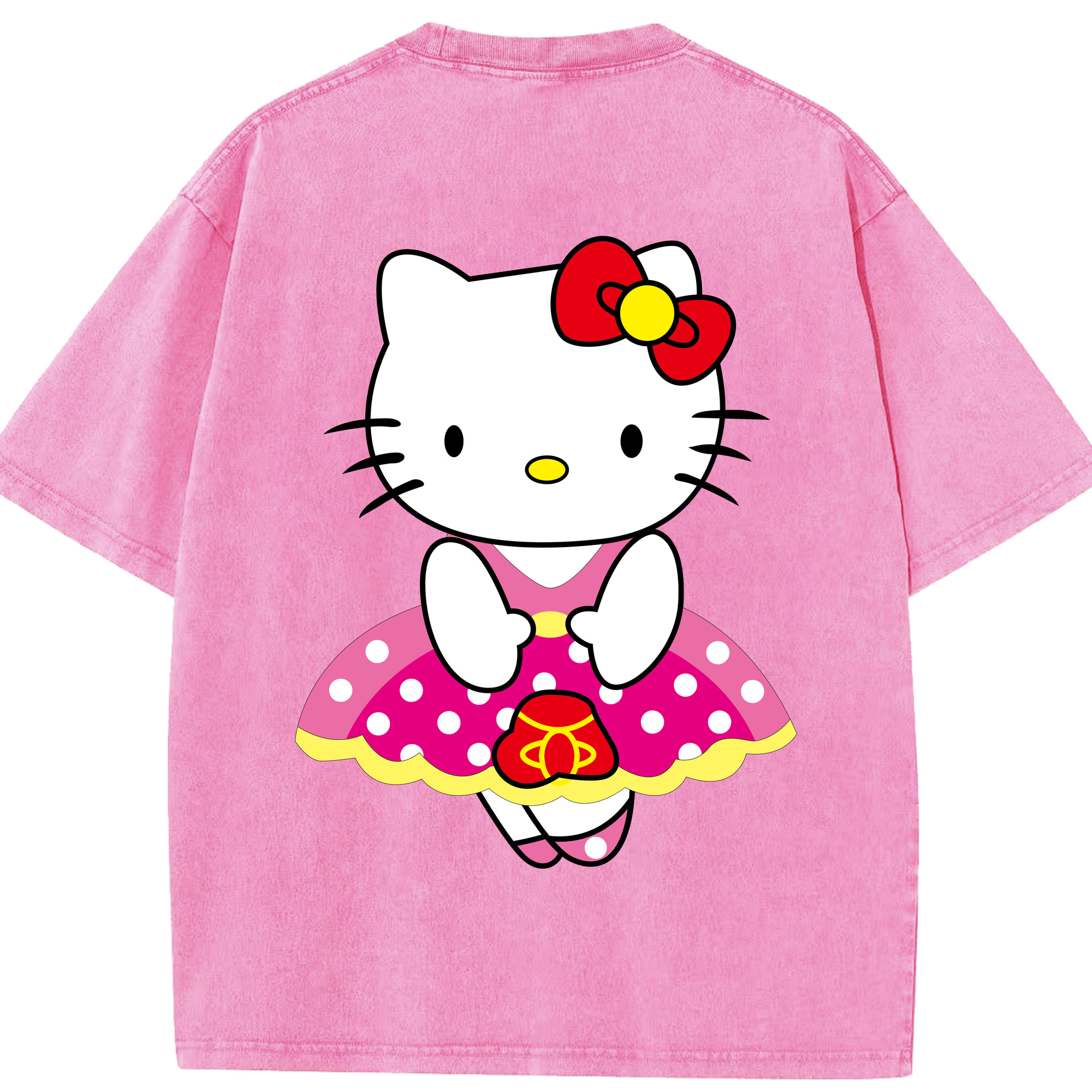 （画像用） Hello Kitty ハローキティ 綿100% ヴィンテージ風 半袖Tシャツ（背面プリント）